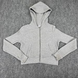 Tna Aritzia Hoodie Womens 2XS Gray Waffle Knit Zip Front Cropped Sweatshirt Prep